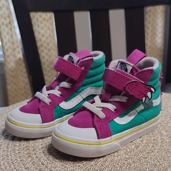 Vans Toddler Dino Sk8 Hi High-Top Velcro Sneakers - Pink and Teal Size Toddler 6 - Picture 1 of 8